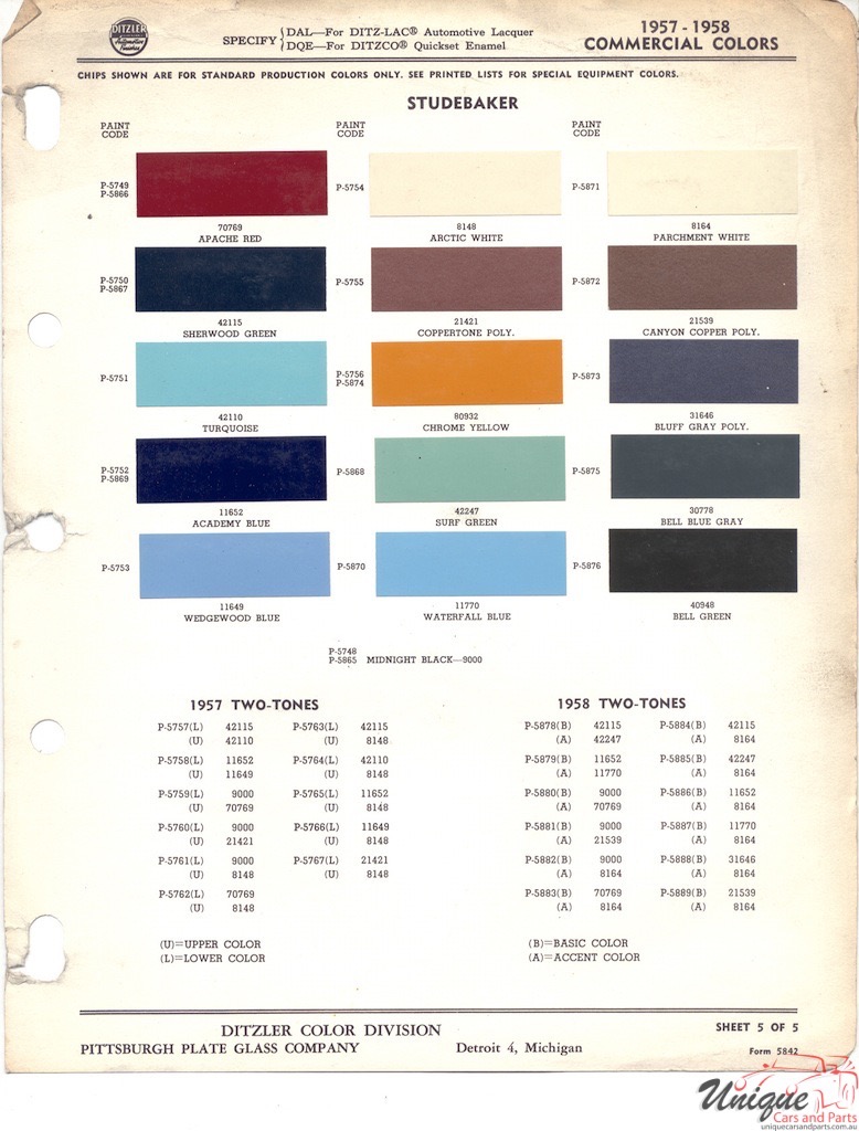 1958 Studebaker Truck Paint Charts PPG